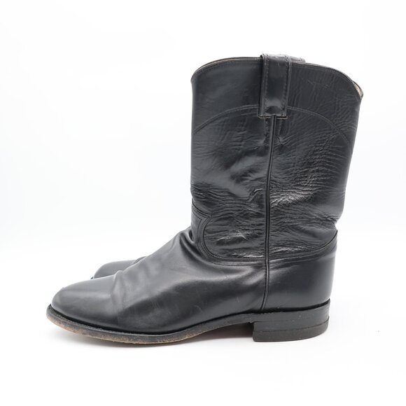 Justin 3133 Black Roper Leather Men's Size 10 E Western Cowboy Work Biker Boots - Picture 5 of 13